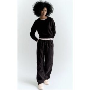 Zara Parachute Pants sz M Wide-leg black utility street hip hop